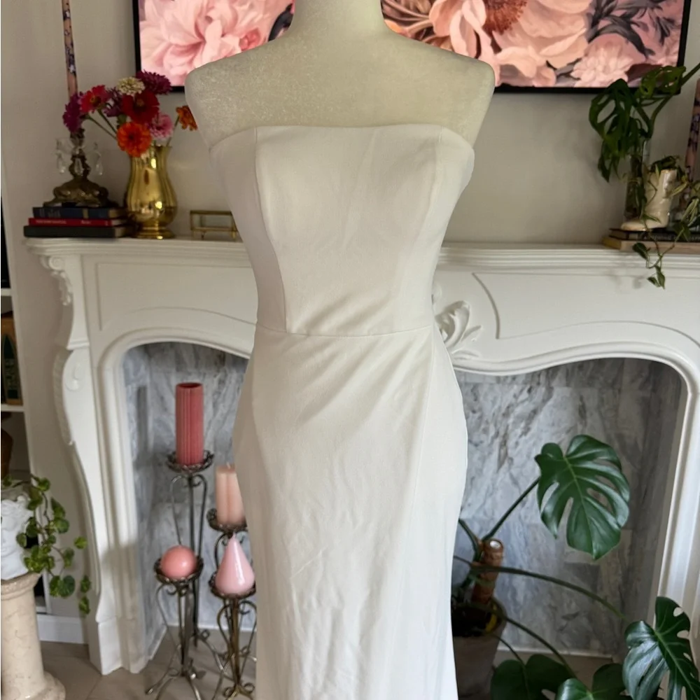 La Femme Strapless Evening Dress in White 27035